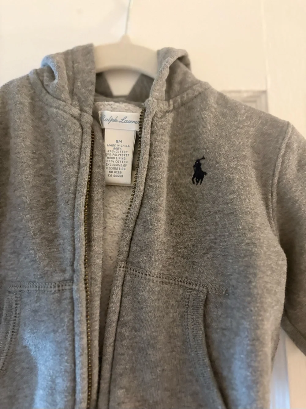 Ralph Lauren Baby 9M Grey Hooded Zip Sweatshirt